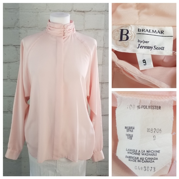 Vintage Braemar by Jeremy Scott Sz 9 Pastel Pink Dolman Sleeve High Neck Blouse - Picture 7 of 7